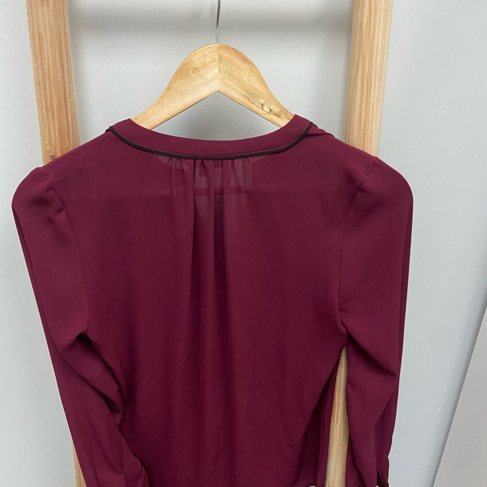 Portmans Blouse Long Sleeve Shirt Black Deep Red Size 6 Work Corporate Top - Picture 3 of 3